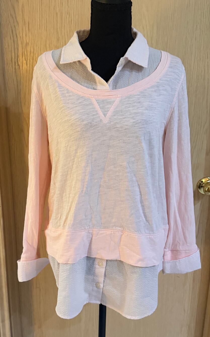 Tommy Hilfiger Women’s Layered Look Shirt Sweater Pink White Size M